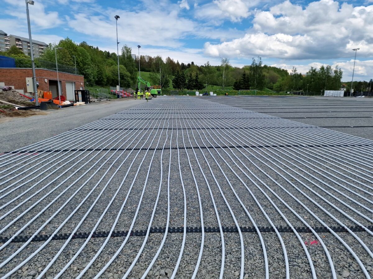 Undervarme for kunstgressbaner 5 Oversikt over undervarmens rørfelt på Årvoll, 2026.