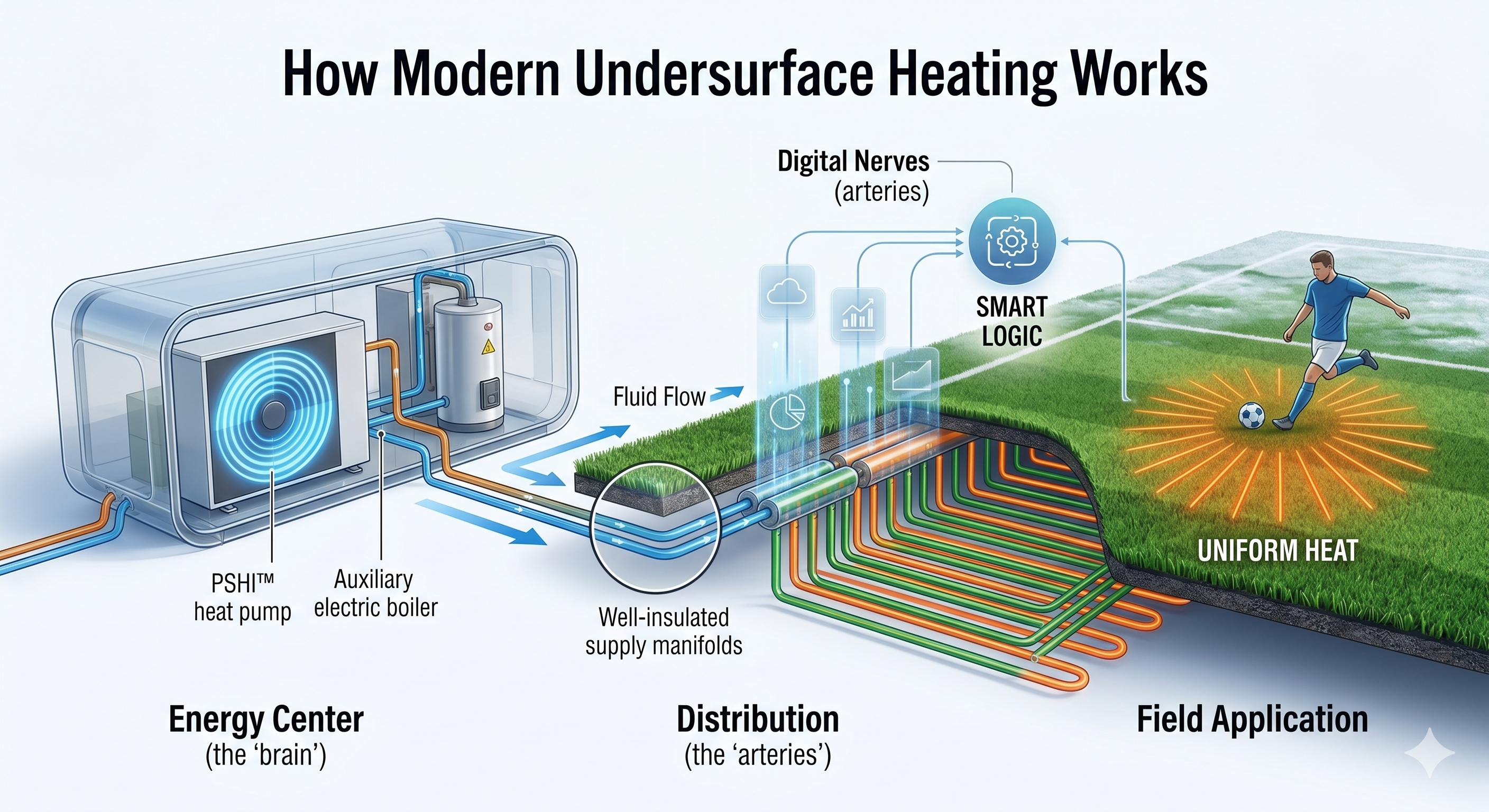 Infografikk: energisentral og vannbåren undervarme for kunstgressbane